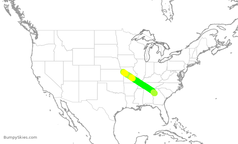 Turbulence forecast map for SWA527, MCI to ATL