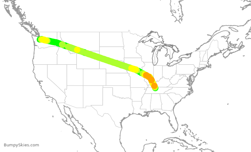 Turbulence forecast map for SWA536, SEA to BNA