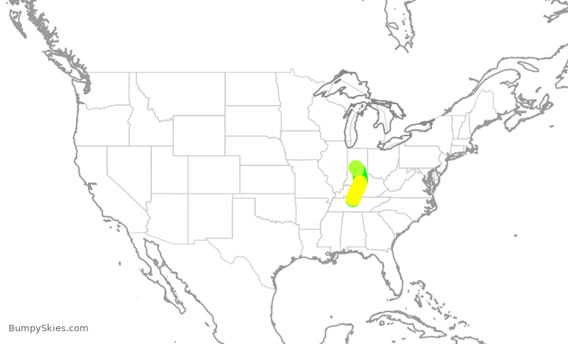 Turbulence forecast map for SWA537, BNA to IND