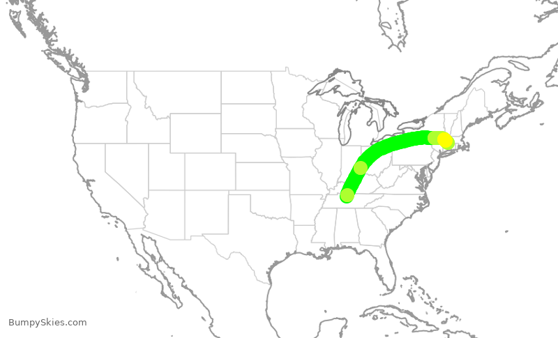 Turbulence forecast map for SWA539, BNA to BDL