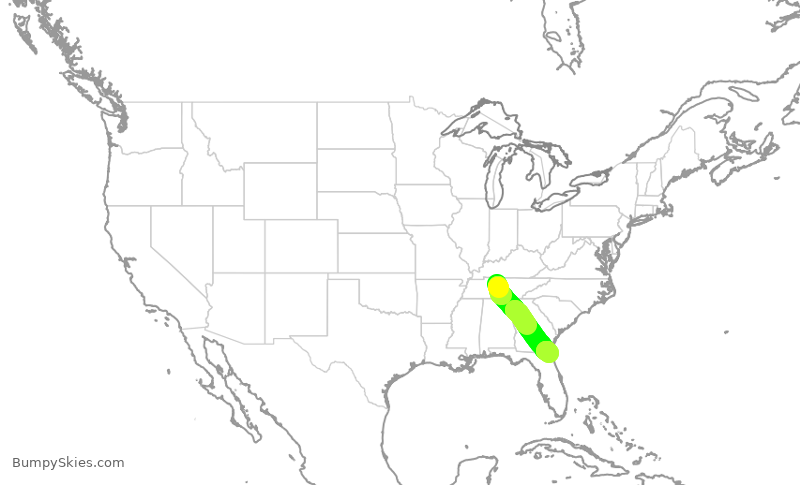 Turbulence forecast map for SWA542, BNA to JAX