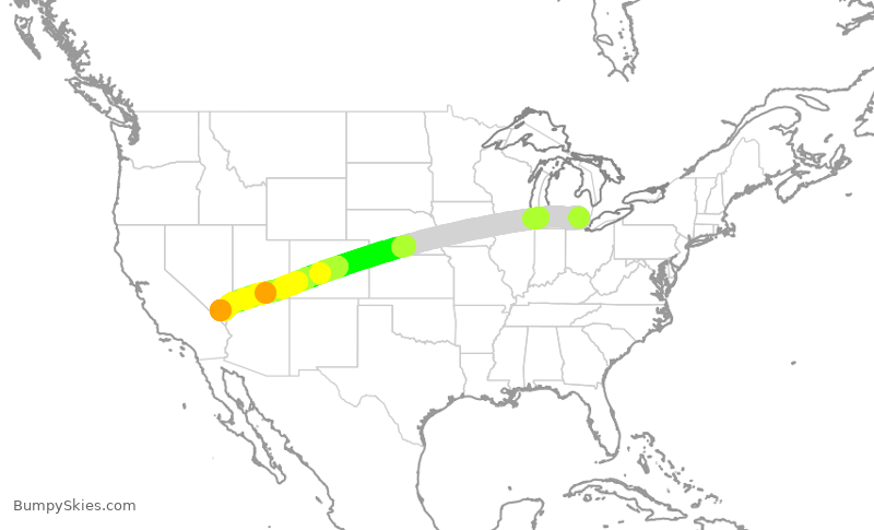 Turbulence forecast map for SWA549, DTW to LAS