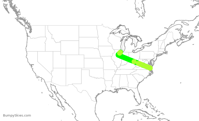 Turbulence forecast map for SWA549, ORF to MDW