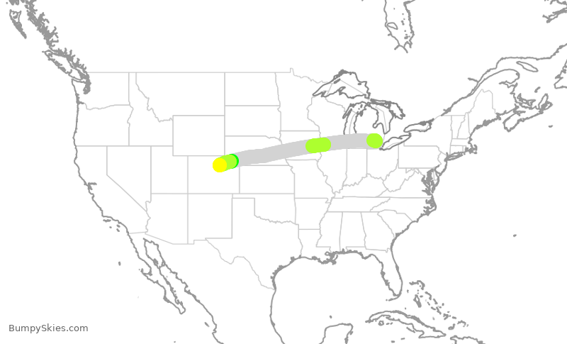 Turbulence forecast map for SWA550, DTW to DEN