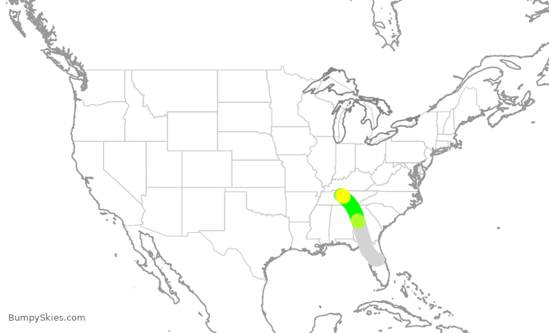 Turbulence forecast map for SWA550, MCO to BNA