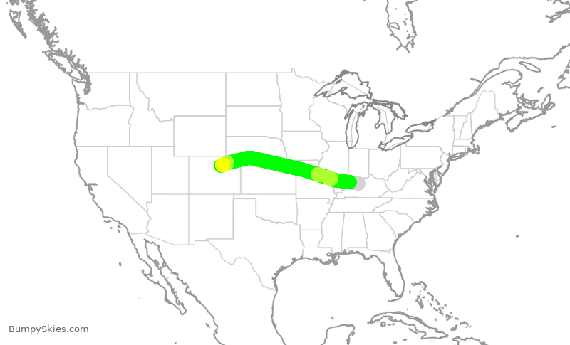 Turbulence forecast map for SWA550, SDF to DEN