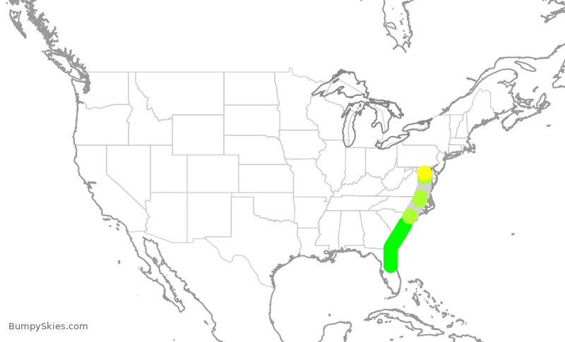 Turbulence forecast map for SWA551, BWI to MCO