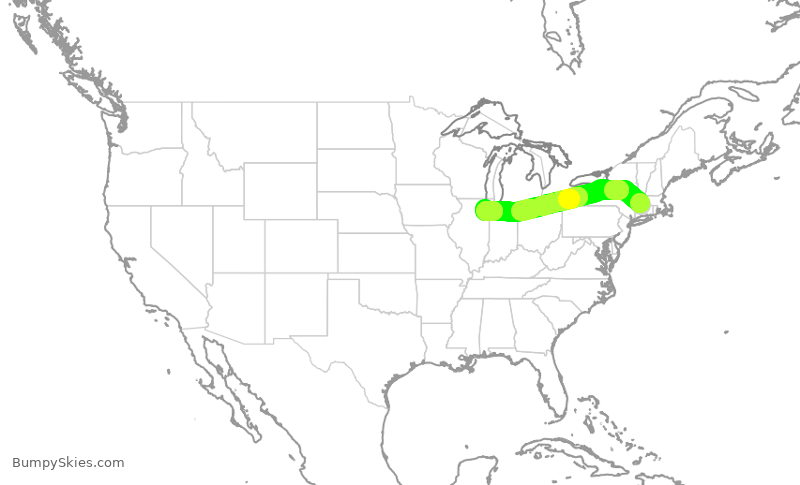 Turbulence forecast map for SWA554, BDL to MDW