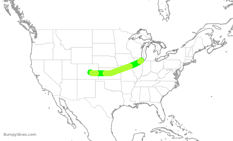 Turbulence forecast map for SWA554, COS to MDW