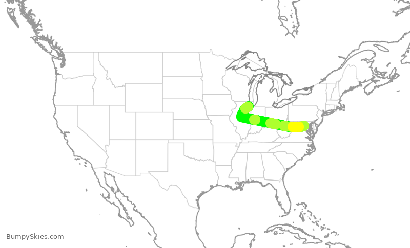 Turbulence forecast map for SWA554, DCA to MDW
