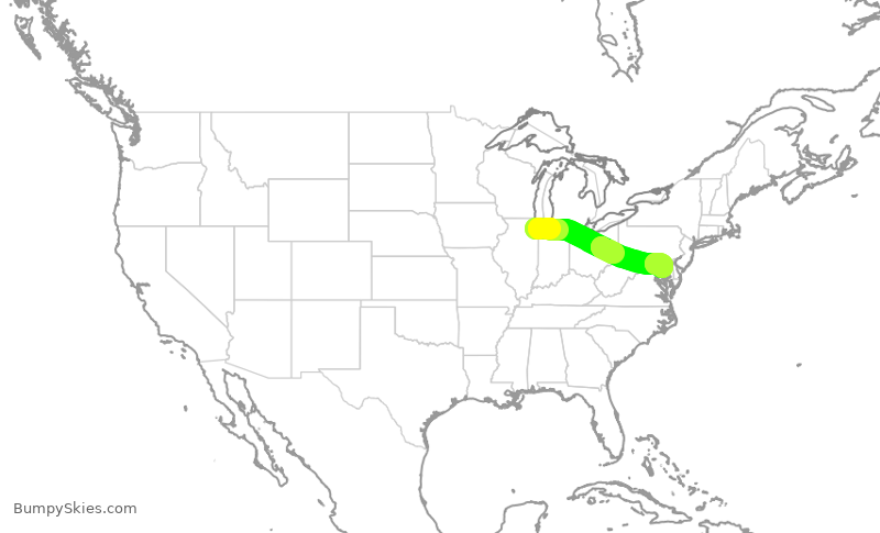 Turbulence forecast map for SWA554, MDW to BWI