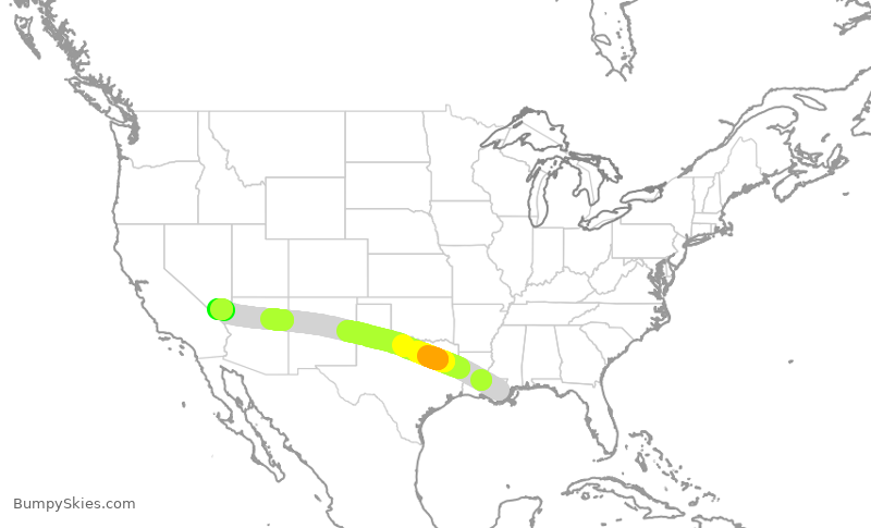 Turbulence forecast map for SWA554, MSY to LAS