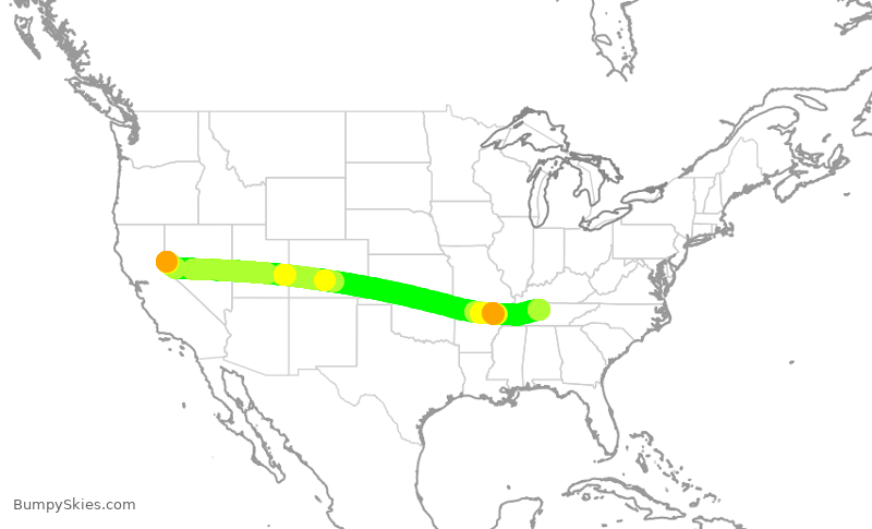 Turbulence forecast map for SWA554, RNO to BNA