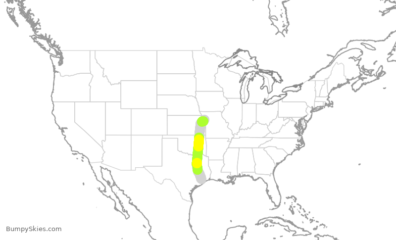 Turbulence forecast map for SWA555, HOU to MCI