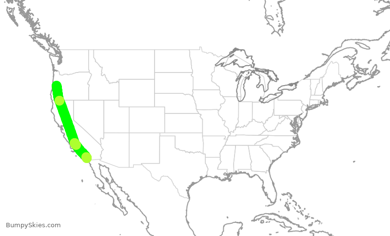 Turbulence forecast map for SWA556, EUG to SAN