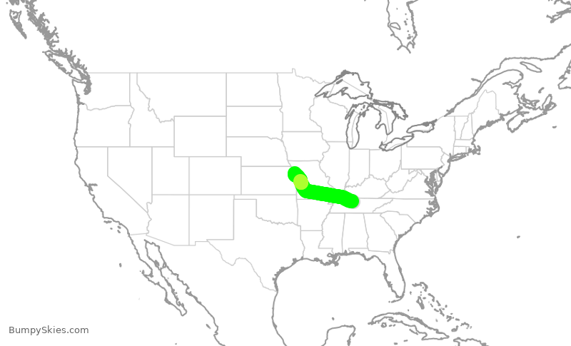 Turbulence forecast map for SWA557, BNA to MCI