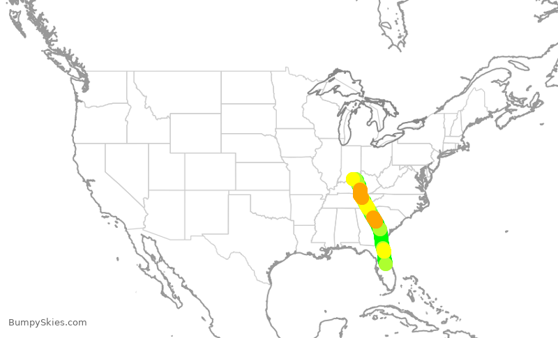 Turbulence forecast map for SWA558, MCO to SDF