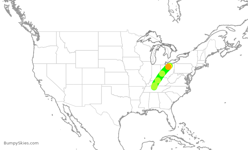 Turbulence forecast map for SWA559, BNA to CLE