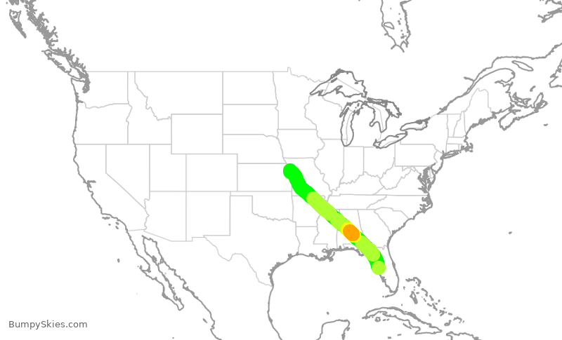 Turbulence forecast map for SWA559, TPA to MCI