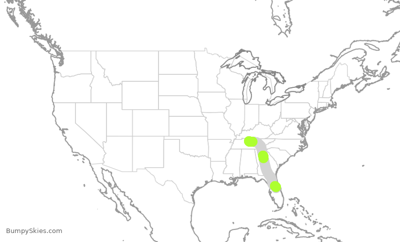 Turbulence forecast map for SWA564, BNA to MCO