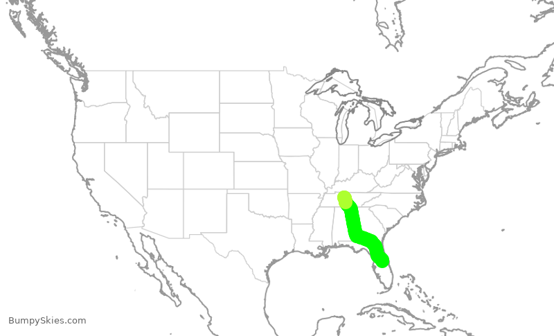 Turbulence forecast map for SWA565, BNA to MCO