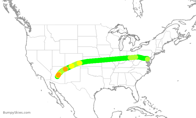 Turbulence forecast map for SWA571, PHX to BWI