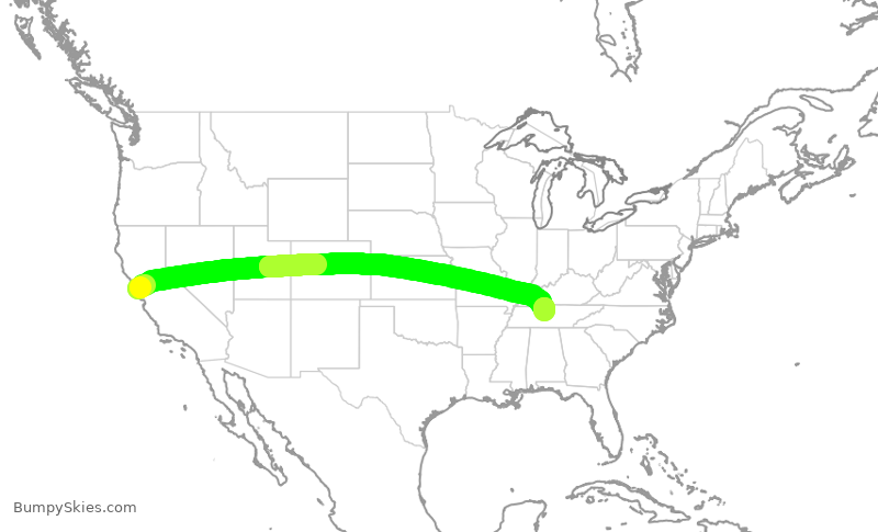 Turbulence forecast map for SWA574, SFO to BNA