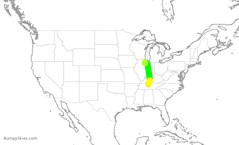 Turbulence forecast map for SWA575, BNA to MDW