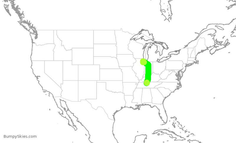 Turbulence forecast map for SWA576, BNA to MDW