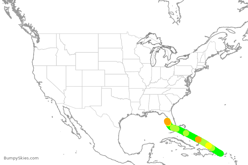 Turbulence forecast map for SWA578, TPA to SJU