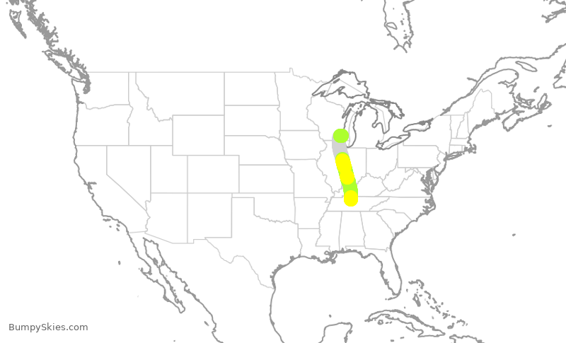 Turbulence forecast map for SWA585, BNA to MKE