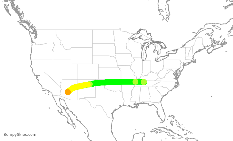 Turbulence forecast map for SWA586, BNA to PHX