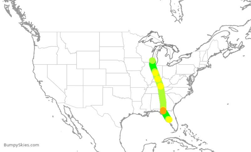 Turbulence forecast map for SWA588, MKE to TPA