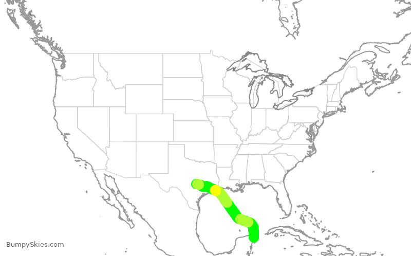 Turbulence forecast map for SWA589, CUN to AUS