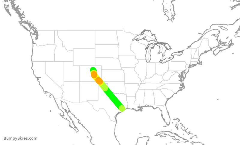 Turbulence forecast map for SWA606, DEN to HOU