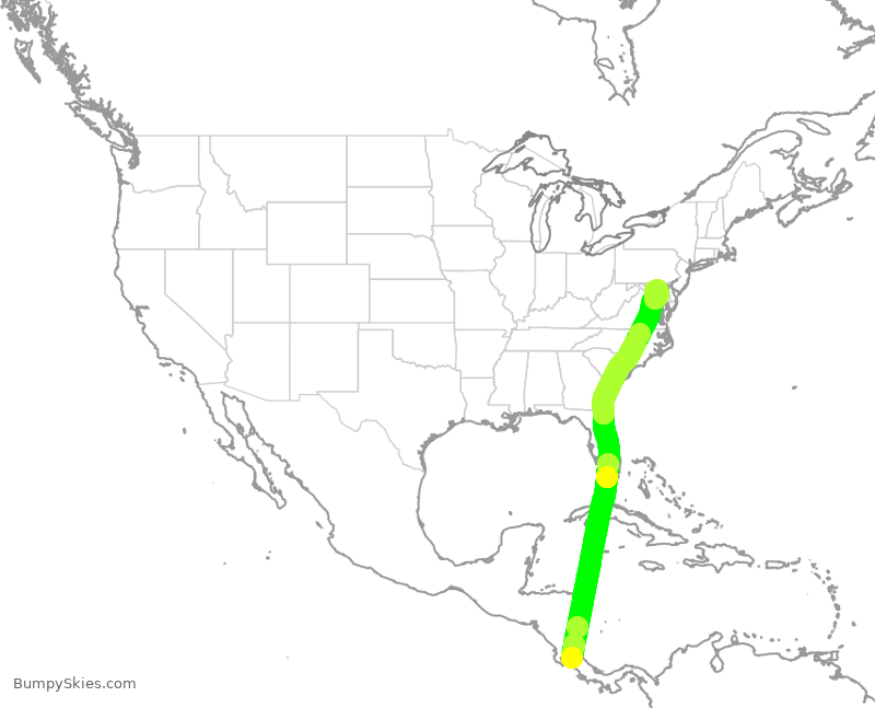 Turbulence forecast map for SWA607, SJO to BWI