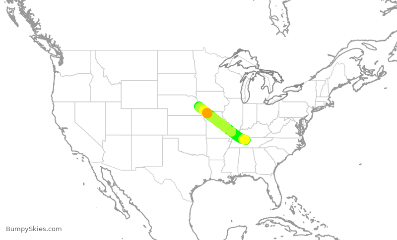 Turbulence forecast map for SWA609, BNA to OMA