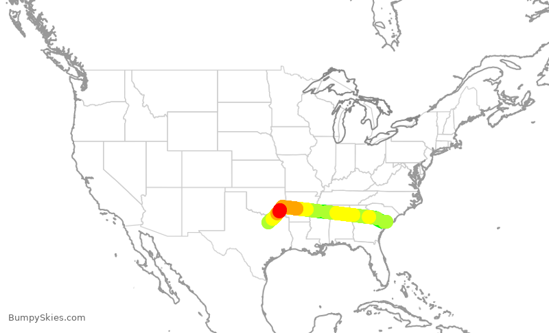 Turbulence forecast map for SWA611, CHS to DAL