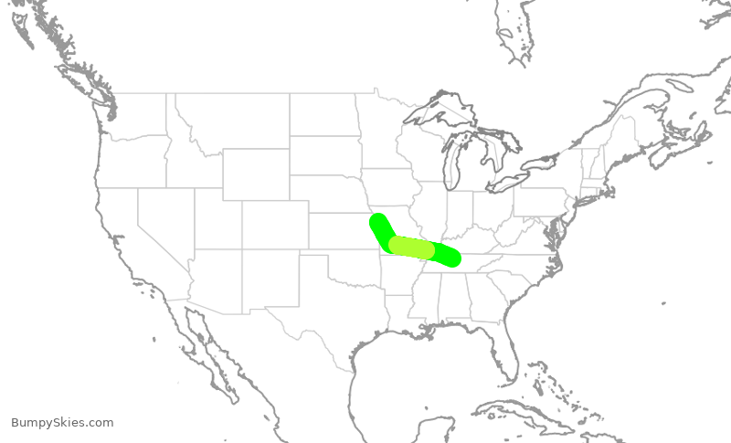 Turbulence forecast map for SWA614, BNA to MCI