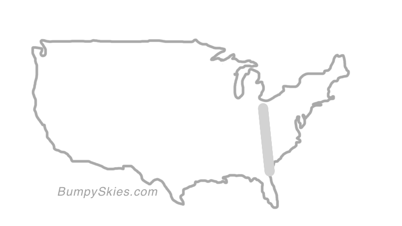 Map of continental US with illustrated flight path and turbulence forecast (described in text below)