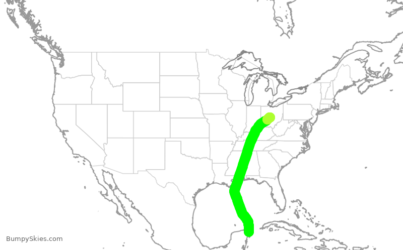 Turbulence forecast map for SWA615, CUN to CMH