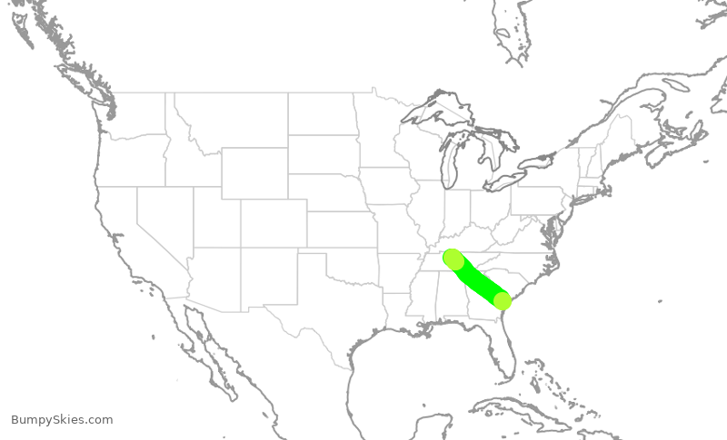 Turbulence forecast map for SWA621, SAV to BNA
