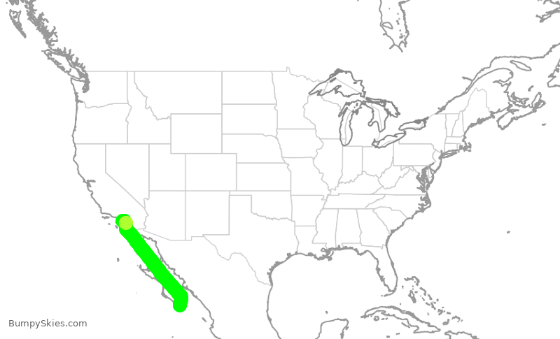 Turbulence forecast map for SWA630, SNA to SJD