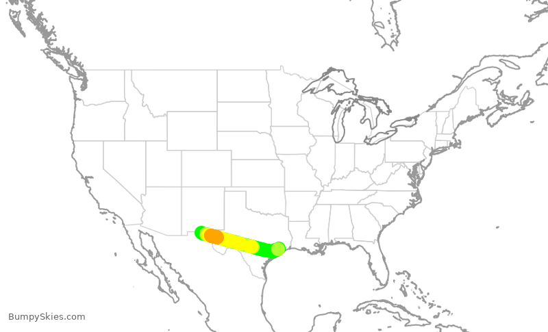 Turbulence forecast map for SWA634, ELP to HOU
