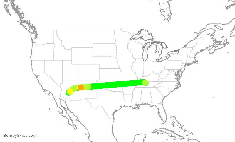 Turbulence forecast map for SWA642, BNA to PHX
