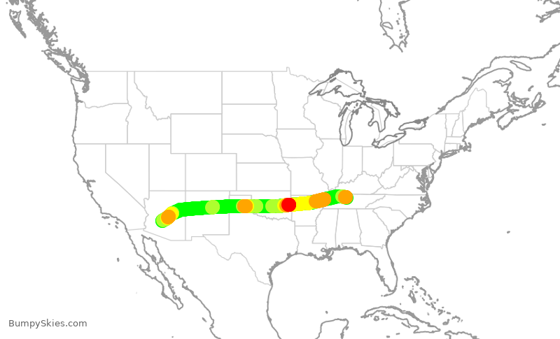 Turbulence forecast map for SWA643, BNA to PHX