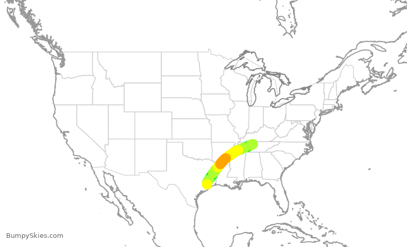 Turbulence forecast map for SWA647, HOU to BNA
