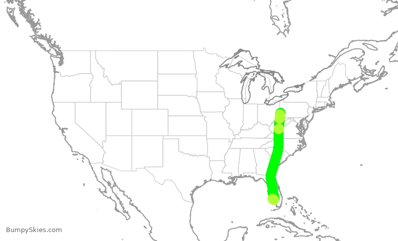 Turbulence forecast map for SWA649, PIT to RSW