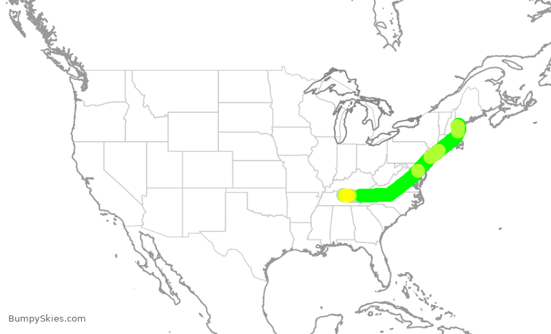 Turbulence forecast map for SWA651, BNA to PWM