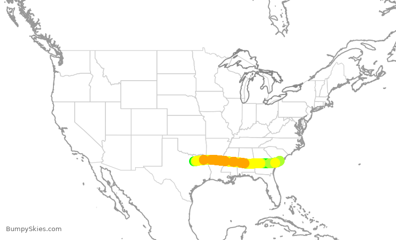 Turbulence forecast map for SWA653, DAL to CHS